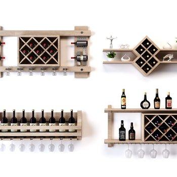现代墙面红酒柜架3D模型