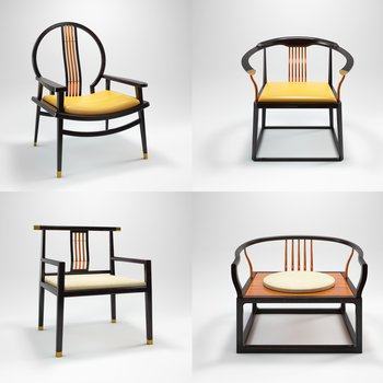 江南别院 新中式茶椅禅椅组合3D模型
