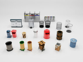 现代垃圾桶组合3D模型