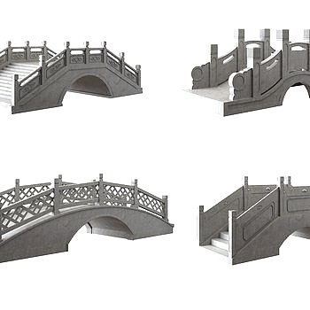 园林景观中式石拱桥3D模型