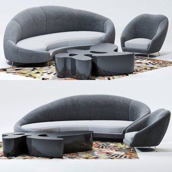 现代弧形沙发单人沙发茶几组合3D模型