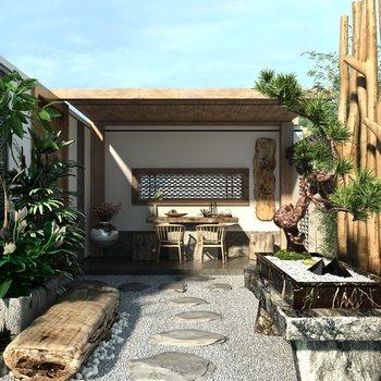 新中式庭院园林3D模型