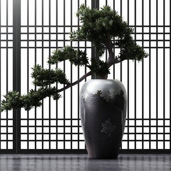 新中式松树植物盆栽3D模型