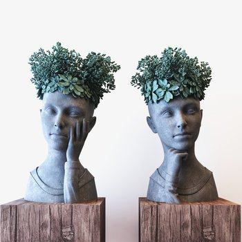 现代抽象人头雕塑装饰摆件3D模型
