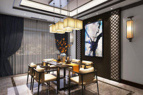 新中式客厅餐厅玄关3d模型