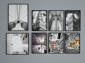 现代黑白建筑装饰画组合3D模型