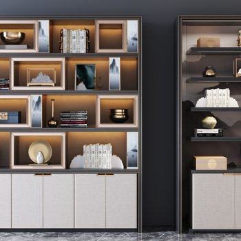新中式书柜装饰柜组合3D模型