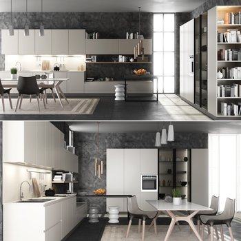 现代开放式厨房餐厅橱柜3D模型