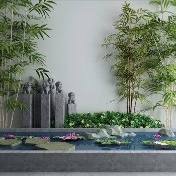中式庭院水景小品3D模型