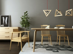 北欧餐桌椅斗柜吊灯组合3D模型