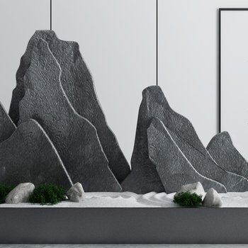 新中式庭院假山小品3D模型