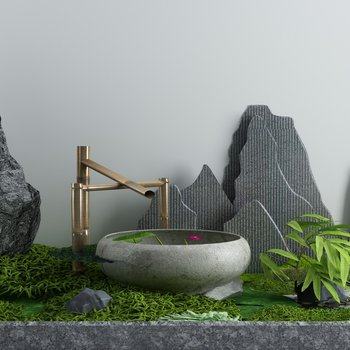 日式禅意庭院景观小品3D模型