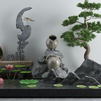 中式庭院水景小品3D模型