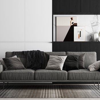 米洛提Minotti 现代高级灰多人沙发边柜组合3D模型