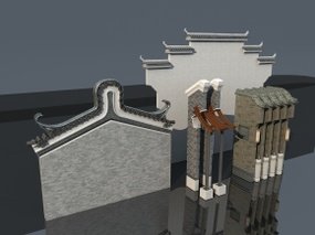 中式徽派马头墙构件3d模型