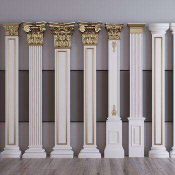 简欧描金柱子柱头组合3D模型
