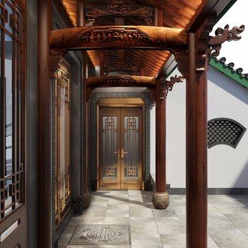 新中式门头走廊3D模型