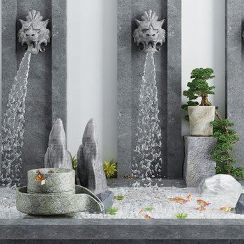 中式景观小品流水喷泉3D模型