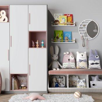 现代风格儿童衣柜书柜3D模型