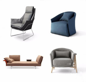 现代布艺单人沙发休闲椅组合3D模型