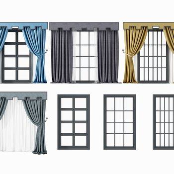 现代简欧窗窗帘组合3D模型