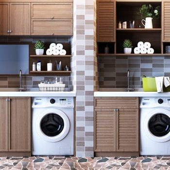 现代阳台洗衣机伴侣洗手橱柜3D模型