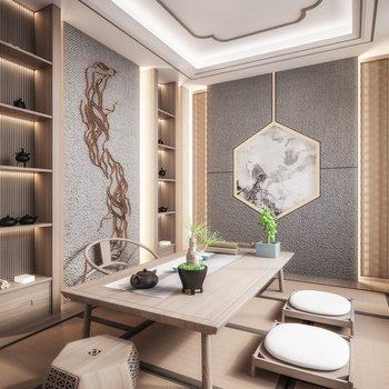新中式榻榻米茶室3D模型