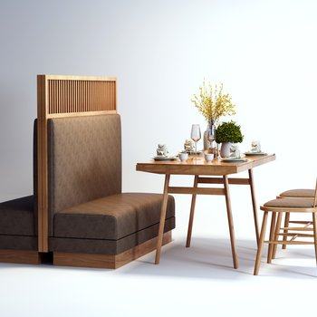 现代沙发卡座单椅组合3D模型