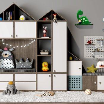 现代儿童书柜装饰柜3D模型