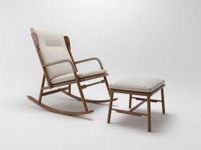 中式实木布艺躺椅脚榻3D模型