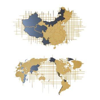 中国世界地图墙饰3D模型