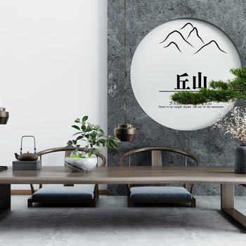 新中式禅意茶桌椅组合3D模型