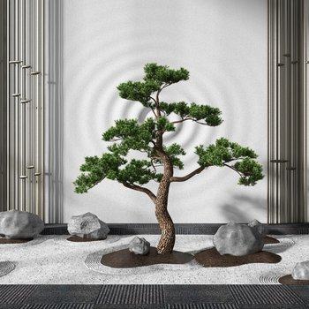 新中式石头小景组合3D模型