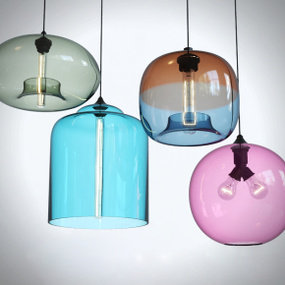 现代彩色玻璃吊灯组合3D模型