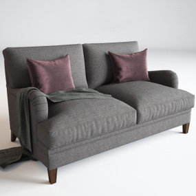 现代布艺双人沙发抱枕组合3D模型