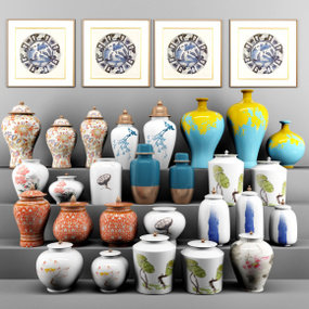 新中式陶瓷挂画组合3D模型