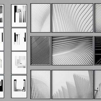 后现代建筑黑白抽象挂画3D模型