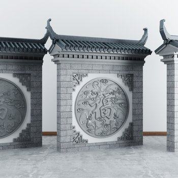 中式庭院景观玄关牌坊照壁3D模型