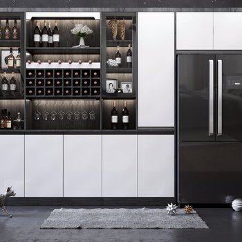 现代酒柜冰箱组合柜3D模型