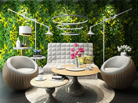 现代休闲椅绿植墙沙发组合3D模型