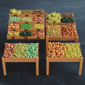 现代水果蔬菜陈列架组合3D模型