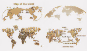 现代金属世界地图墙饰挂件组合3D模型