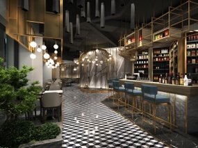 现代灰色调豪华餐厅3D模型