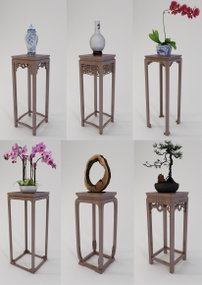 新中式花架盆栽花瓶摆件组合3D模型