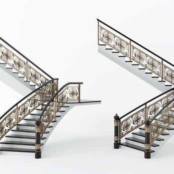 简欧铁艺楼梯3D模型