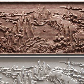 新中式山水木雕3D模型