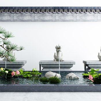 新中式庭院水景小品3D模型