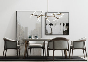 现代餐桌椅吊灯摆件组合3D模型