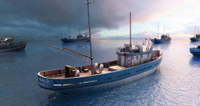 现代大型渔船捕捞群3D模型