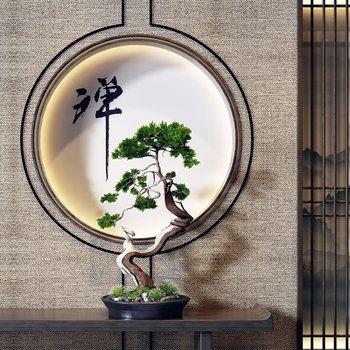 新中式玄关背景绿植盆栽3D模型